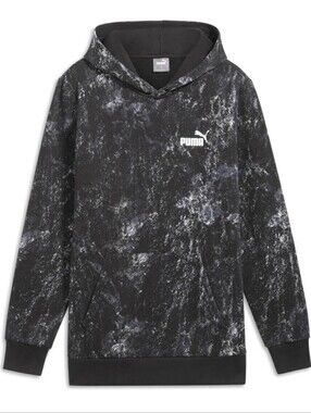 Puma Nature Blur Black Marble-Effect Pullover Hoodie Kangaroo Pocket